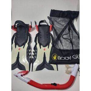 BODY GLOVE  Dive Fins Flippers Snorkel And Bag Set Size US L/XL JR